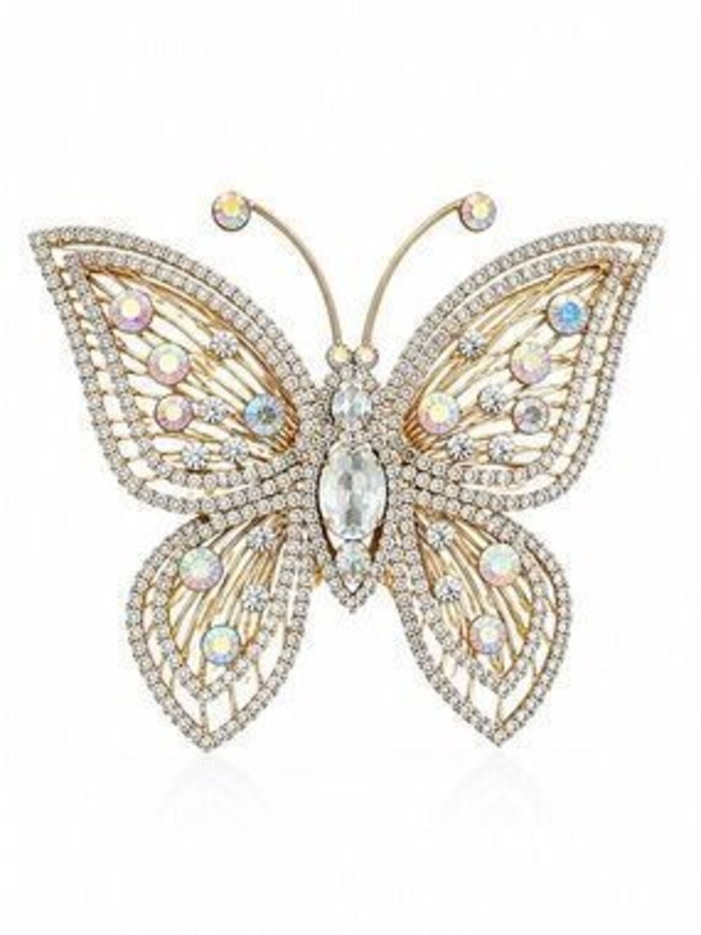 Gold-Tone Butterfly Brooch with Iridescent Crystals